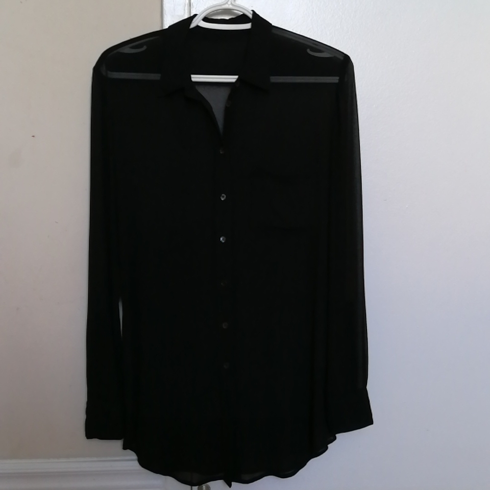 Aritzia BABATON 100% Silk Sheer Long Sleeves Blouse( Shirt), size xs~s